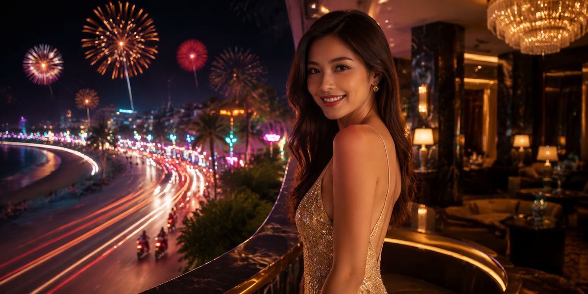 Không gian giải trí casino neon sống động tại Mũi Né về đêm